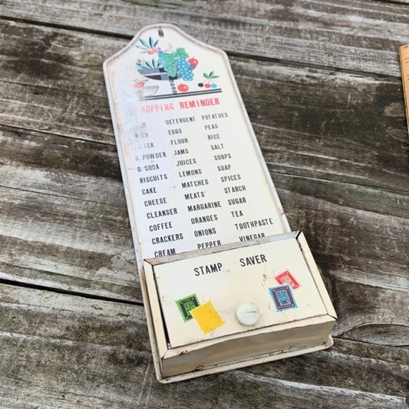 Vintage Shopping List, Metal Grocery List, Reminder Board w/  "stamp saver" - Picture 1 of 12